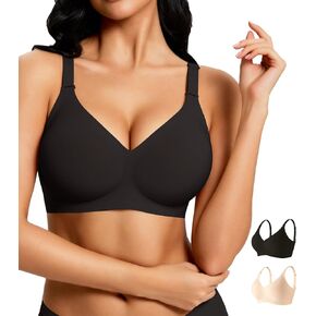 Jelly Bras for Women 2 Pack - Wireless Push Up Seamless Bra V Neck No Underwire Padded Comfortable Tshirt Bralettes in Saudi Arabia