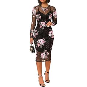 CHICME Women's Leopard Print Mesh 2 Piece Dress Set 2026 Rhinestone Sheer Bodycon Midi Dress with Liner for Party Night Out in Kuwait