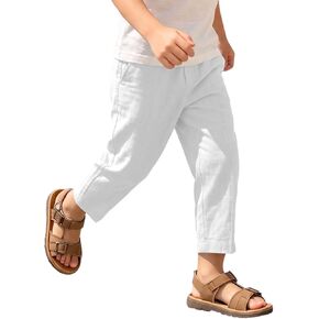 hlysgo Boys Linen Pants Elastic Waist Straight Leg Casual Pants 2026 Summer Loose Fit Cotton Gauze Trouser with Pockets in Saudi Arabia