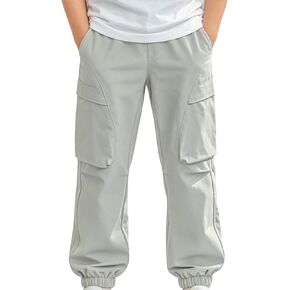 LUCKYLI Boys Pants, No-Roll Elastic Waistband, Nylon-Spandex, Tapered Cuffed Joggers for School & Play 4-12Y in Kuwait