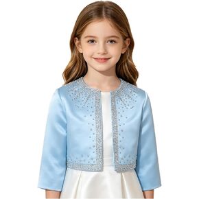 Flower Girls Dress Coat 3/4 Sleeve Bolero Sparkly Rhinestones Cardigan Birthday Party Dress Cover up Outerwear in Saudi Arabia