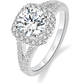 1.5CT Round Moissanite Engagement Ring for Women | Halo Sterling Silver Ring 18K White Gold Plated Wedding & Promise Ring in Saudi Arabia