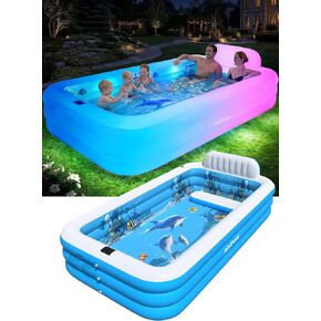 Extra Large Inflatable Pool with Lights,Upgraded Solar Powered Blow Up Pool for Adults,Inflatable Kids Swimming Pool with Seat& Backrest,Big Inflatable Kids Pool for Backyard,120x73x20IN in Saudi Arabia