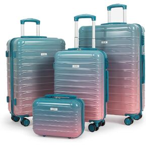 UUH Luggage Set 4 Piece, PC+ABS Hardshell Checked Family Travel Luggage sets 28/24/20 Inch Carry On Luggage with TSA Lock, 360° Spinner Wheels Waterproof Interior Luggage Sets, Purple Red in Saudi Arabia