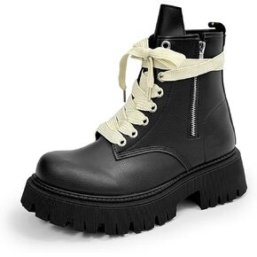 Men's Leather Lace Up Ankle Combat Boots With Side Zipper Chunky Heel Round Toe Lug Sole Soft Lightweight Footwear Streetwear Casual Outfits Daily Walks Urban Fashion in Saudi Arabia
