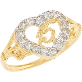 14k Gold 15 Años Birthday Quinceañera CZ Heart Ring in Saudi Arabia