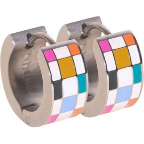 Oh Clementine Super Chunky Checkered Huggie Hoop Adjustable Clasp Earrings for Women - 316L Stainless Steel with18k PVD Gold Coating in Saudi Arabia
