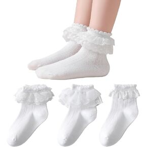 Girls White Lace Ruffle Socks,Breathable Mesh Cotton Crew Dress Socks for Toddler Little Girls School Uniform in Saudi Arabia