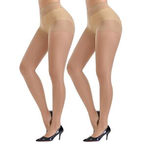 Nude Tights for Women, 2 Pairs 20 Denier Control Top Sheer Pantyhose Stockings, Reinforced Toe, for Dresses and Work in Saudi Arabia