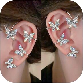 2PCS Butterfly Ear Cuffs Climber Wrap Around Earrings for Women Fairy No Piercing Ear Clip Gold Silver Jewelry Gift in Saudi Arabia