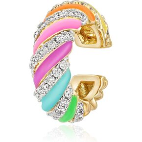 Rainbow Candy Ear Cuff for Women, 14K Gold Plated Cubic Zirconia Clip-on Jewelry for Bright Everyday Glamour Single in Saudi Arabia