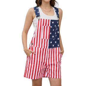 WORK IDEA Women's American Flag Overall Shorts - 250th Anniversary Patriotic USA Stretch Cotton 4th of July in Saudi Arabia