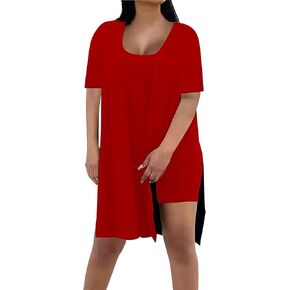 Women Plus Size 2 Piece Outfits Short Sleeve Tunic Tops And Skinny Biker Shorts Sets Tracksuits 2Pcs Lounge in Saudi Arabia