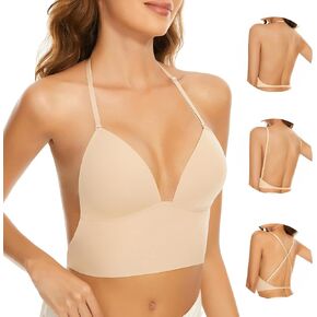 Low Back Bras for Women-Seamless Invisiable Backless Bras-Wireless Triangle Bralette Low Cut Open Back Multiway Halter Bra in Saudi Arabia
