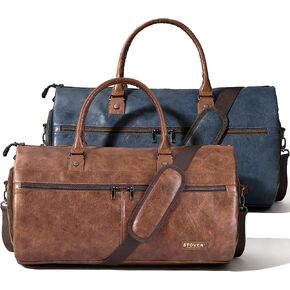 STOVER Garment Travel Duffle Bag, Large 2-in-1 Convertible Carry-on Luggage for Men & Women- Hanging Suits, Dresses & Clothes + Shoe Compartment- Weekender Tote Combo Duffel (Brown & Blue Leatherette) in Saudi Arabia