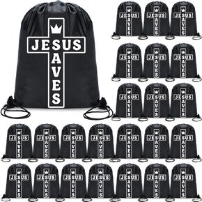 20 Pcs 16.5"x13.4" Jesus Saves Drawstring Backpack Bulk Christian Drawstring Church Bags Polyester Religious Cinch Bags Easter Church Gifts for Women Men Sports Christian Party Favors in Saudi Arabia