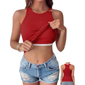 OwnTime Womens Tank Tops with Built in Bra Summer High Neck Sleeveless Padded Shirts Racerback Ribbed Casual Basic Tops in Saudi Arabia