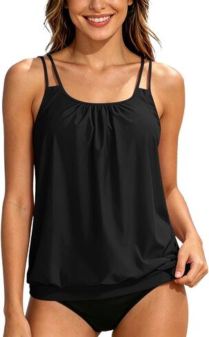 Plus Size Tankini Swimsuits for Women Two Piece Double Straps Swim Tops with Bottom Tummy Control Bathing Suits in Saudi Arabia