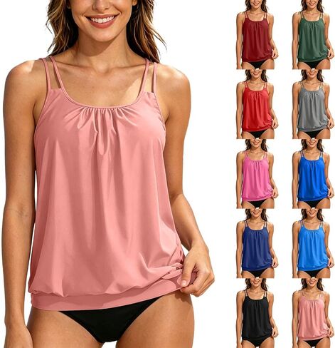 Plus Size Tankini Swimsuits for Women Two Piece Double Straps Swim Tops with Bottom Tummy Control Bathing Suits in Saudi Arabia