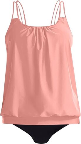Plus Size Tankini Swimsuits for Women Two Piece Double Straps Swim Tops with Bottom Tummy Control Bathing Suits in Saudi Arabia