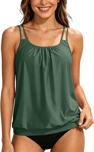 Plus Size Tankini Swimsuits for Women Two Piece Double Straps Swim Tops with Bottom Tummy Control Bathing Suits in Saudi Arabia
