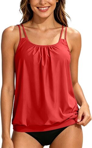 Plus Size Tankini Swimsuits for Women Two Piece Double Straps Swim Tops with Bottom Tummy Control Bathing Suits in Saudi Arabia