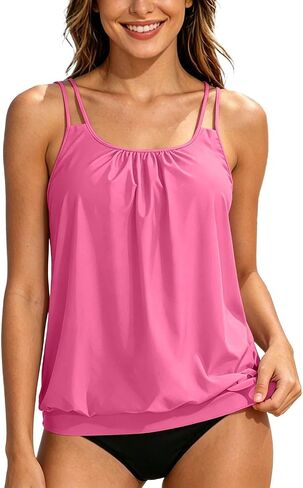 Plus Size Tankini Swimsuits for Women Two Piece Double Straps Swim Tops with Bottom Tummy Control Bathing Suits in Saudi Arabia