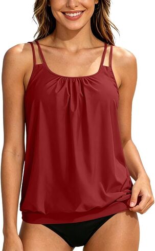 Plus Size Tankini Swimsuits for Women Two Piece Double Straps Swim Tops with Bottom Tummy Control Bathing Suits in Saudi Arabia
