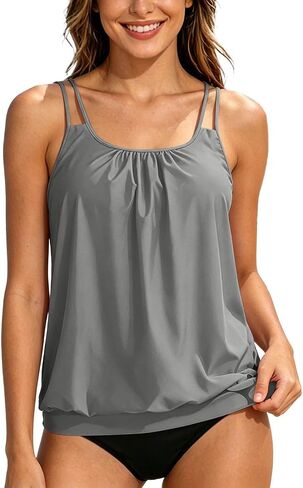 Plus Size Tankini Swimsuits for Women Two Piece Double Straps Swim Tops with Bottom Tummy Control Bathing Suits in Saudi Arabia