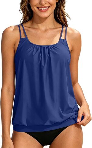 Plus Size Tankini Swimsuits for Women Two Piece Double Straps Swim Tops with Bottom Tummy Control Bathing Suits in Saudi Arabia