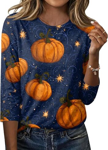 Halloween Tshirts Womens Three Quarter Sleeve Elegant Comfortable Printed T Shirts Teen Girls in Saudi Arabia