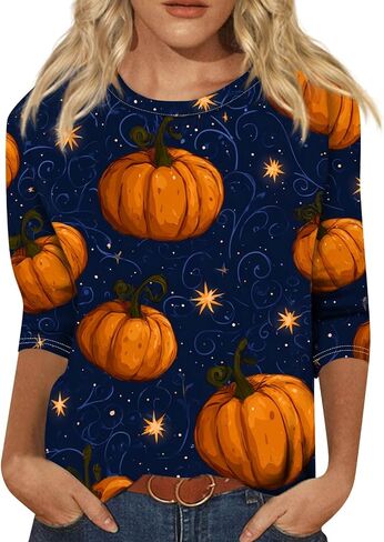 Halloween Tshirts Womens Three Quarter Sleeve Elegant Comfortable Printed T Shirts Teen Girls in Saudi Arabia