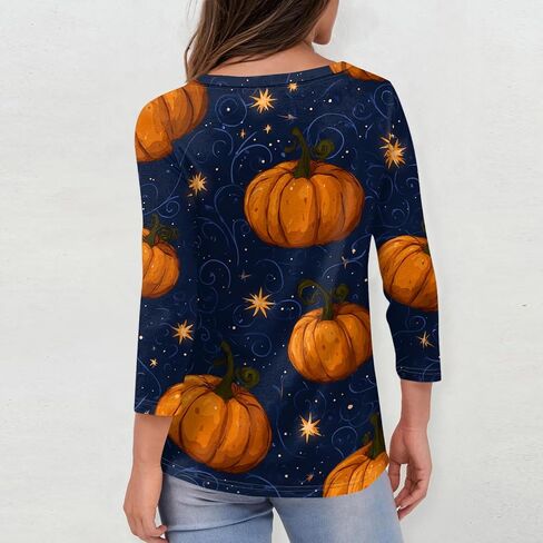 Halloween Tshirts Womens Three Quarter Sleeve Elegant Comfortable Printed T Shirts Teen Girls in Saudi Arabia
