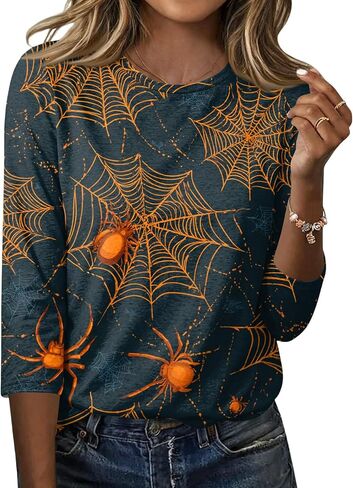 Halloween Tshirts Womens Three Quarter Sleeve Elegant Comfortable Printed T Shirts Teen Girls in Saudi Arabia