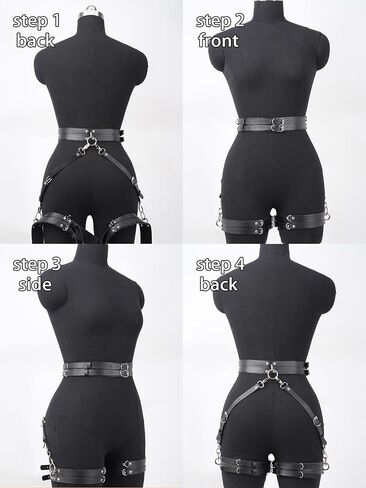 Punk Leather Thigh Harness, Adjustable Faux Leather Leg Harness Belt Women Goth Black Garters for Thigh Festival Rave Body Accessory for Clubwear, Stage Outfits & Cosplay Styling(Waist 22.4-36.8in) in Saudi Arabia