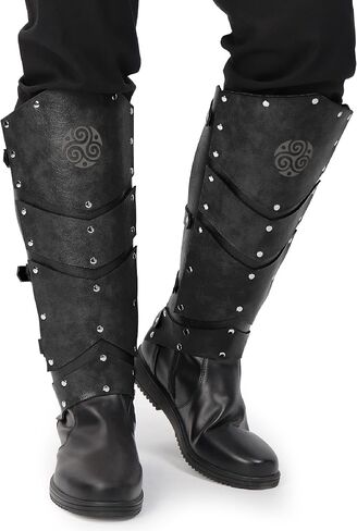 KUOIN Medieval Boots Covers LARP Leg Armor, Renaissance Faux Leather Gaiters for Pirate Celtic Costume Accessories in Kuwait