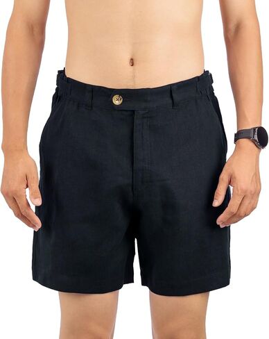100% Linen Shorts for Men with Adjustable Waist and Pockets Men's Shorts for Golf Casual Beach Business in Saudi Arabia