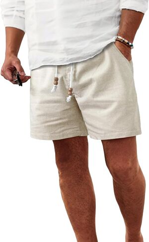 Comdecevis Men's 5" Linen Shorts Casual Elastic Waist Drawstring Shorts for Lounge Summer Beach Vacation in Kuwait