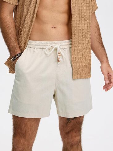 Comdecevis Men's 5" Linen Shorts Casual Elastic Waist Drawstring Shorts for Lounge Summer Beach Vacation in Kuwait