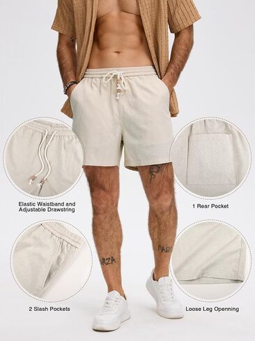 Comdecevis Men's 5" Linen Shorts Casual Elastic Waist Drawstring Shorts for Lounge Summer Beach Vacation in Kuwait
