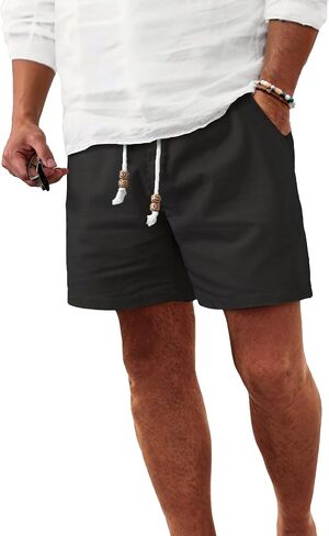 Comdecevis Men's 5" Linen Shorts Casual Elastic Waist Drawstring Shorts for Lounge Summer Beach Vacation in Kuwait