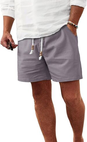 Comdecevis Men's 5" Linen Shorts Casual Elastic Waist Drawstring Shorts for Lounge Summer Beach Vacation in Kuwait