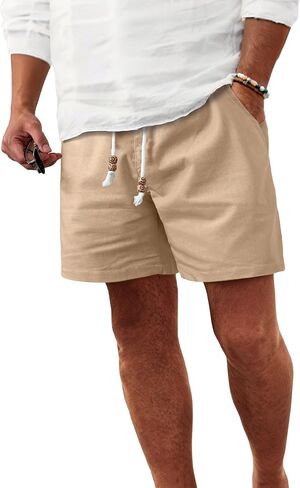 Comdecevis Men's 5" Linen Shorts Casual Elastic Waist Drawstring Shorts for Lounge Summer Beach Vacation in Kuwait