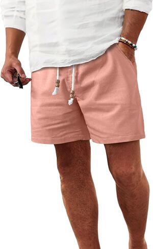 Comdecevis Men's 5" Linen Shorts Casual Elastic Waist Drawstring Shorts for Lounge Summer Beach Vacation in Kuwait