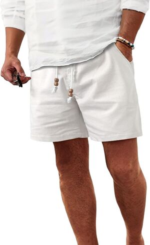Comdecevis Men's 5" Linen Shorts Casual Elastic Waist Drawstring Shorts for Lounge Summer Beach Vacation in Kuwait