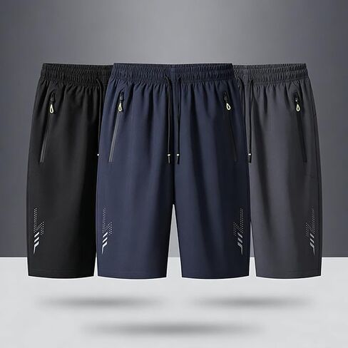 Men's 3 Pack Quick Dry Athletic Shorts with Zipper Pockets, Lightweight for Running, Workouts, Casual & Outdoor Activities in Kuwait