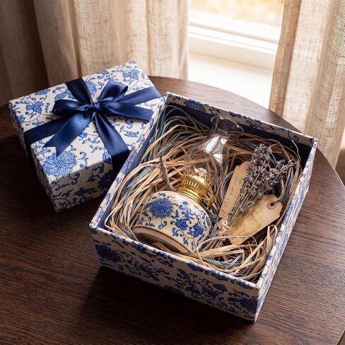 Fumete Vintage Chamber Oil Lamps for Indoor Use, Glass Kerosene Lamp Lantern with Blue and White Chinoiserie Ceramic Base, Decorative Hurricane Lantern for Rustic Tabletop Decor (Fuel Not Included) in Kuwait