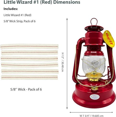 Light of Mine - Dietz #01 Little Wizard Red مع حزمة فانوس زيتية ذات حواف ذهبية تتضمن 6 عبوات من القطن بنسبة 100%، أشرطة فتيل بديلة مقاس 5/8 بوصة (#01، RED & G) in Kuwait