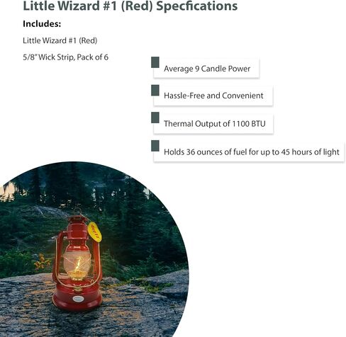 Light of Mine - Dietz #01 Little Wizard Red مع حزمة فانوس زيتية ذات حواف ذهبية تتضمن 6 عبوات من القطن بنسبة 100%، أشرطة فتيل بديلة مقاس 5/8 بوصة (#01، RED & G) in Kuwait