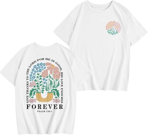 Fkatuzi Girls Christian Jesus Shirts for Kids God Faith Bible Verse Religious Graphic Tees Cute Flower Tshirt Cotton Tops in Saudi Arabia
